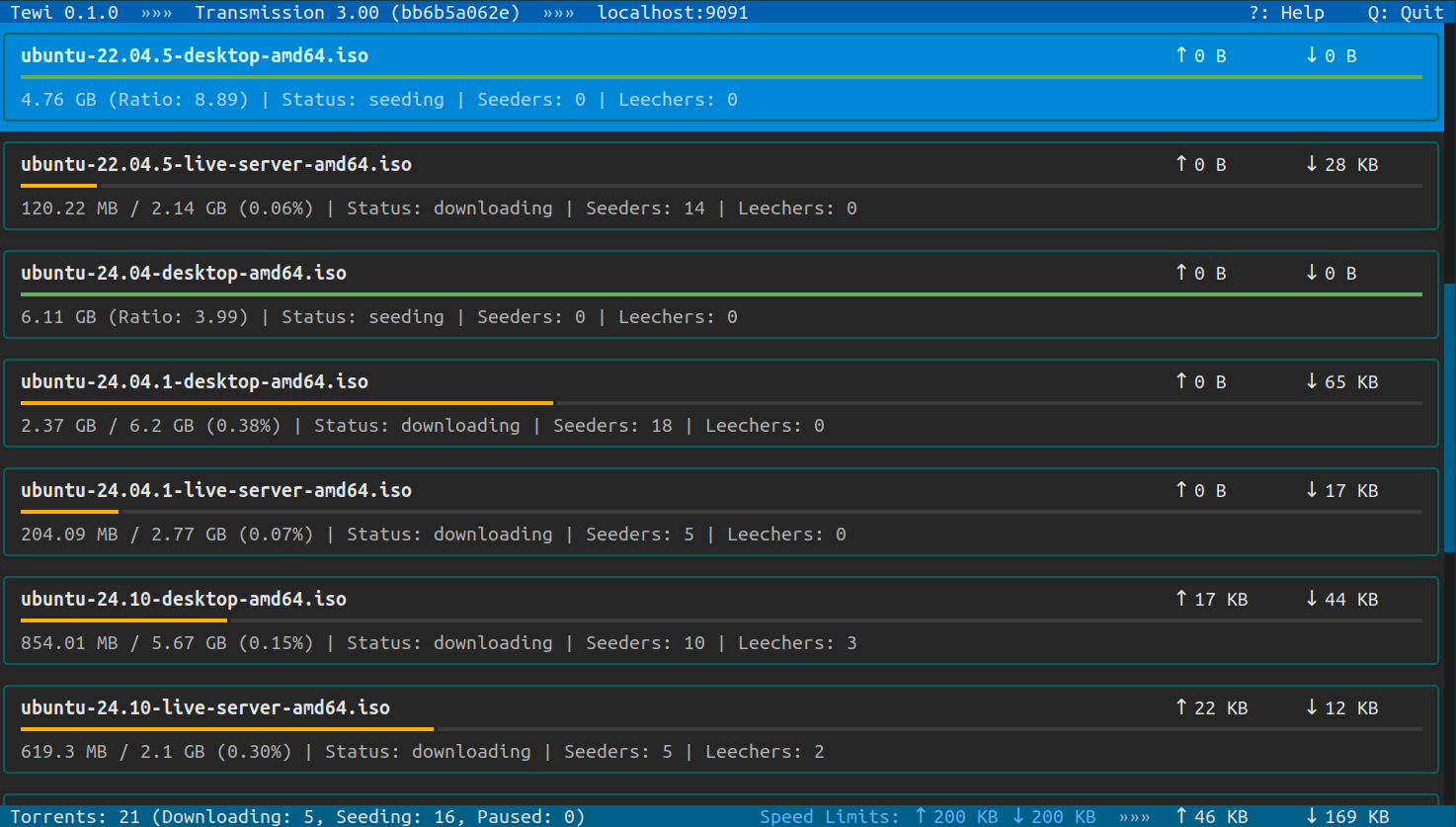 Text-based interface for the Transmission BitTorrent daemon.