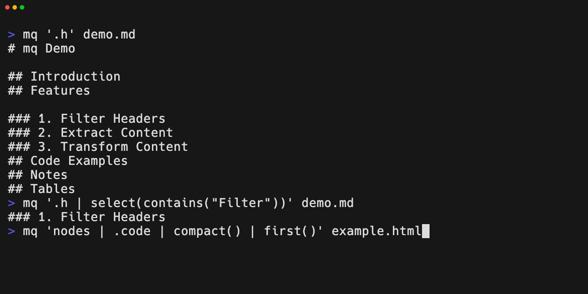 mq - jq-like command-line tool for markdown processing.