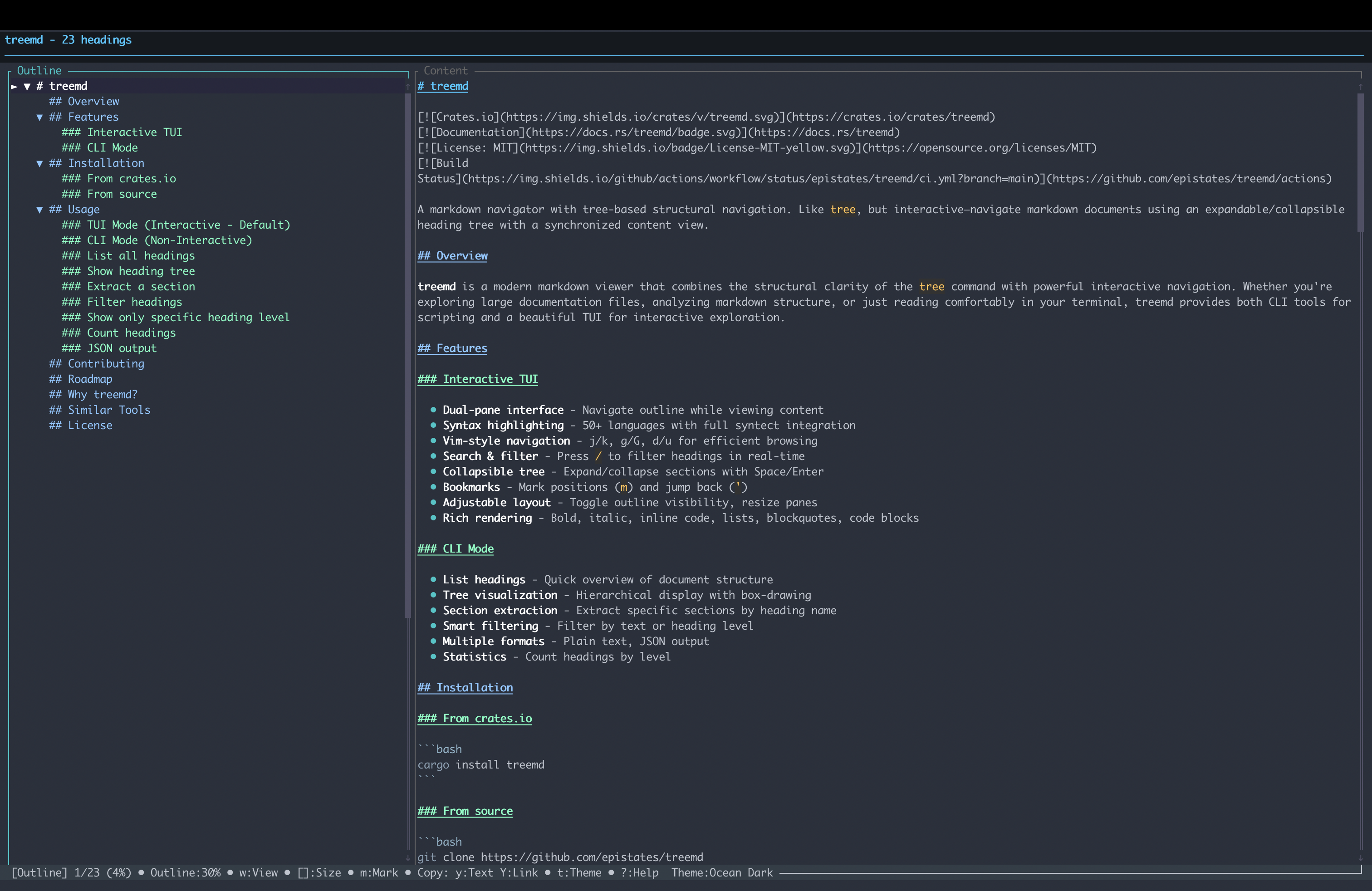 image preview of treemd