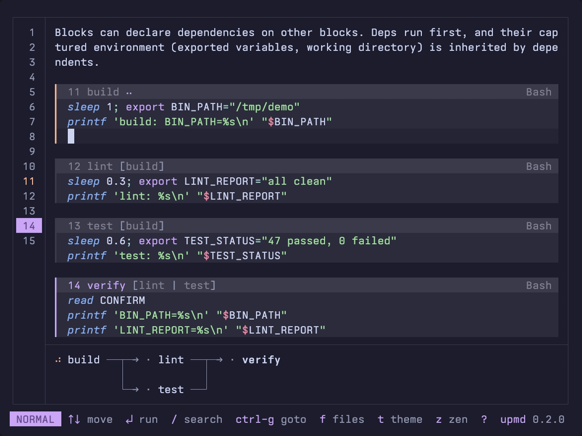 upmd - Run tasks and workflows from Markdown.