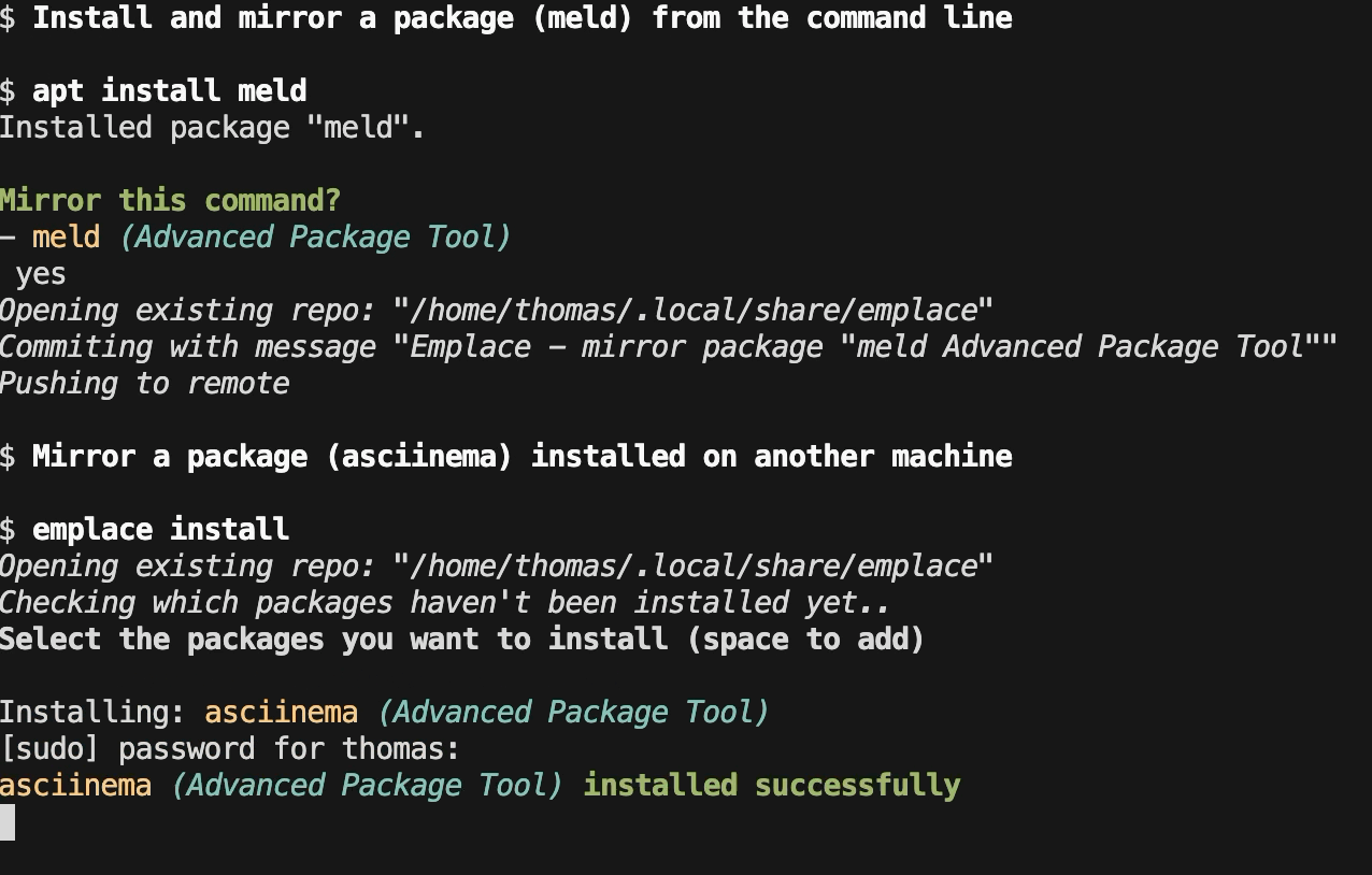 emplace - Synchronize installed packages across multiple machines.
