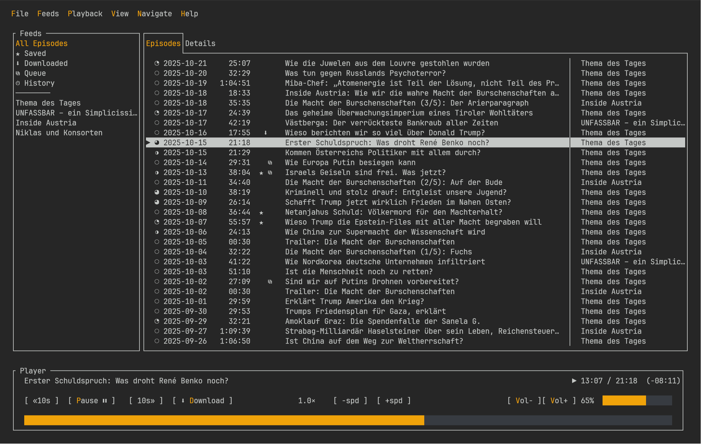 podliner - Podcasts in any terminal. Fast, clean, offline.