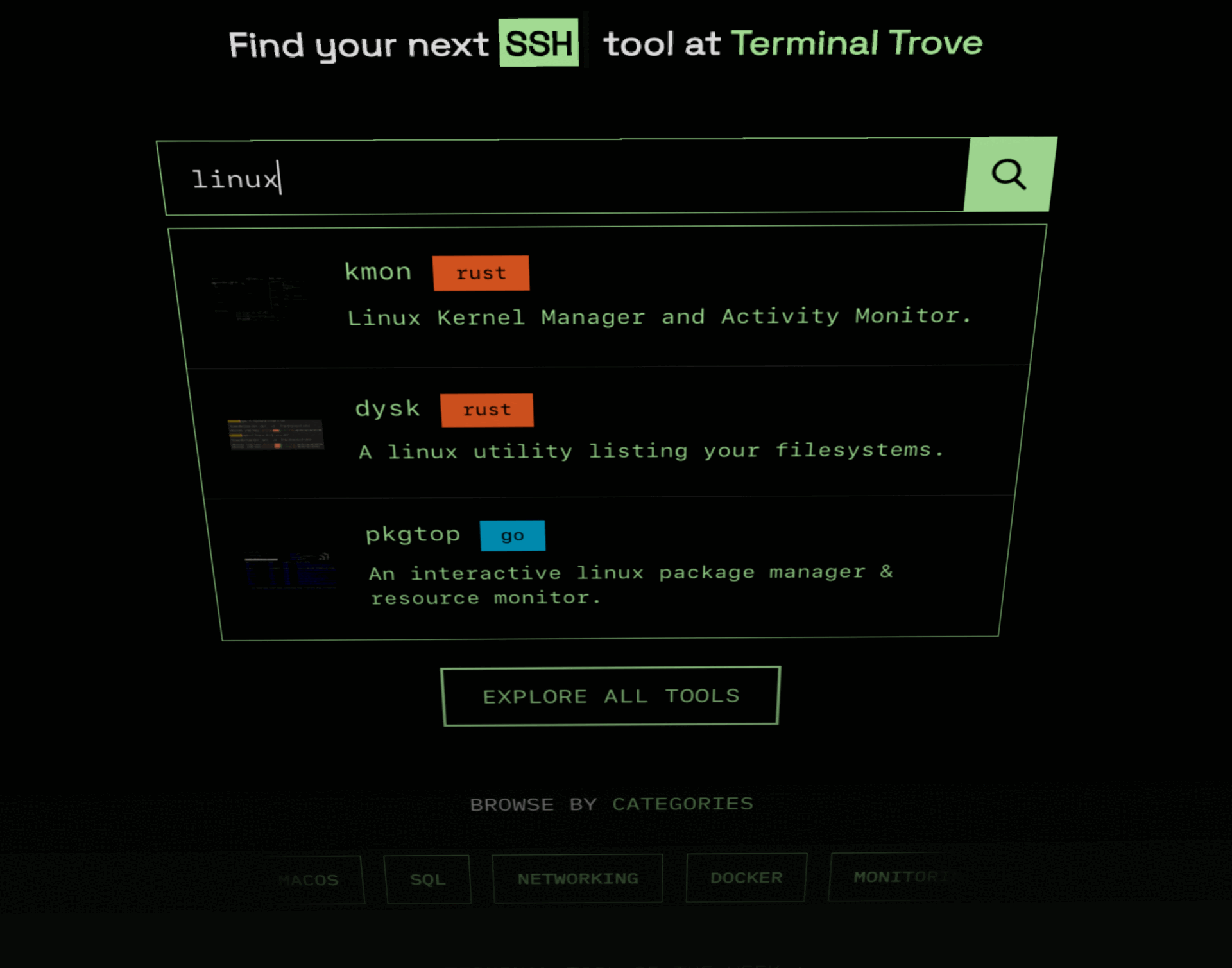 Search and Explore on Terminal Trove