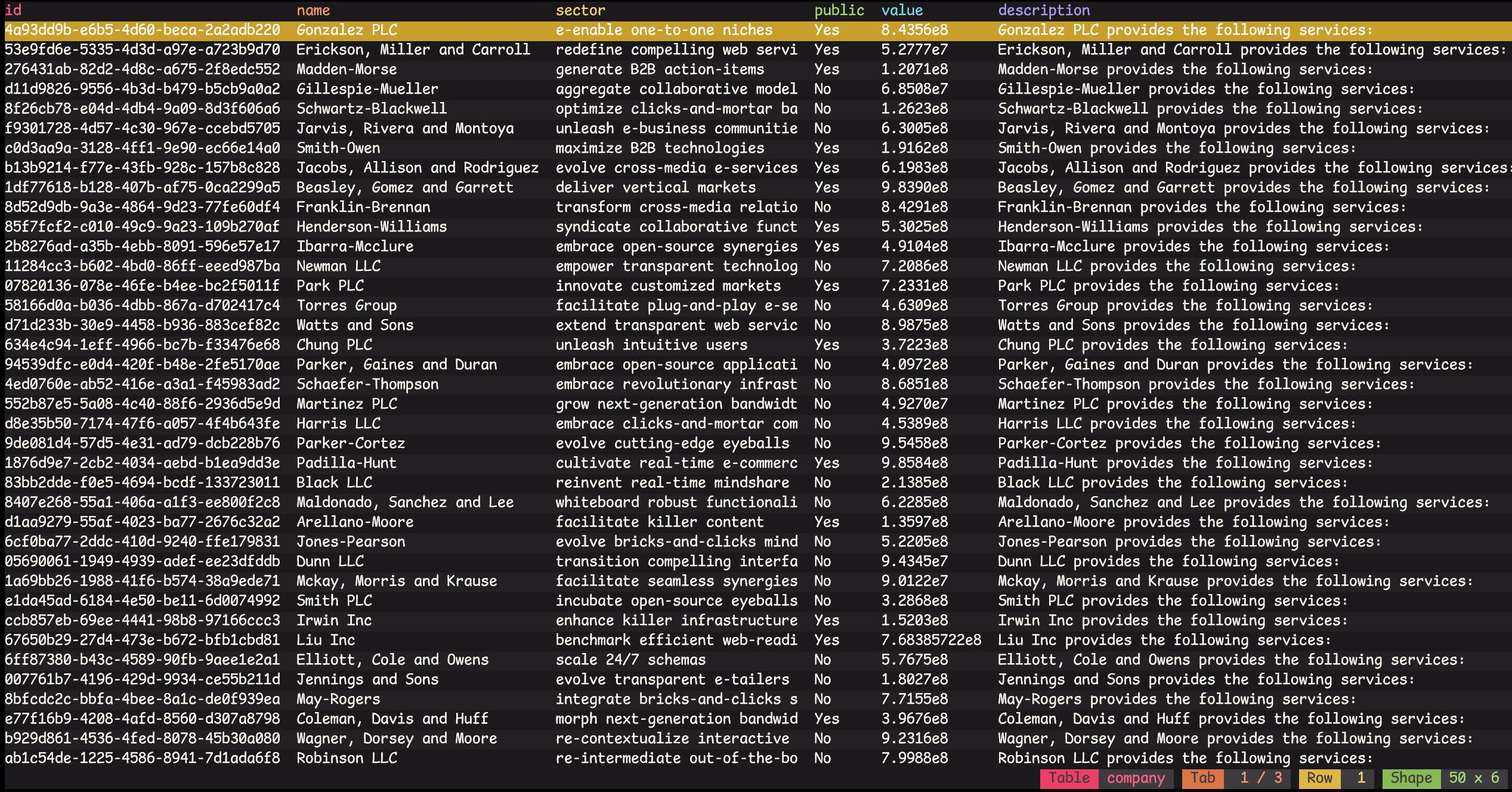 A lightweight TUI application to view and query tabular data files.