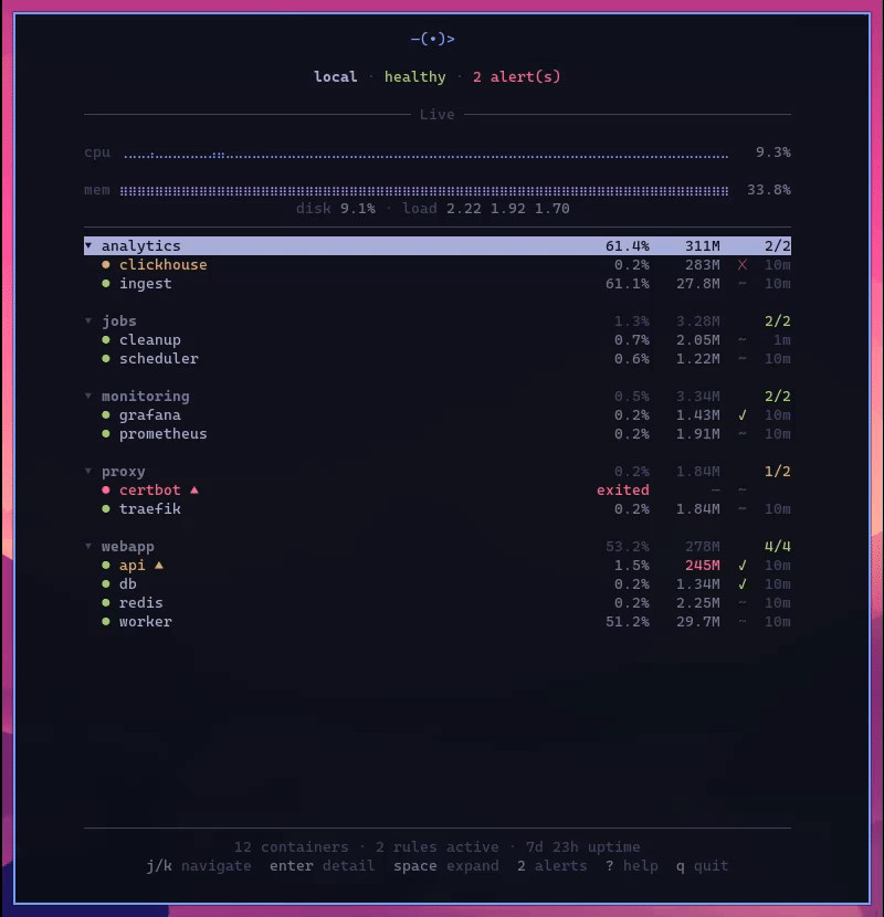 A TUI for multi-server Docker and host monitoring over SSH.