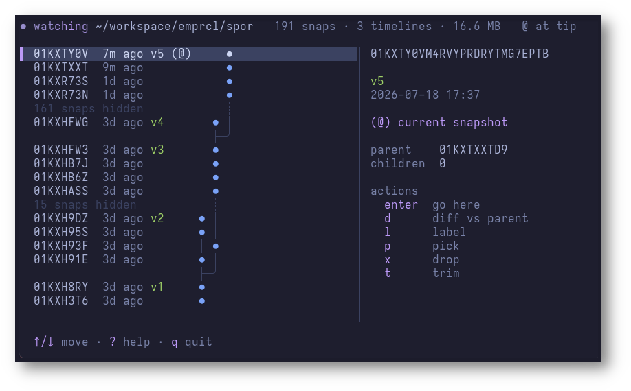 spor - Infinite undo snapshotting for your whole project.