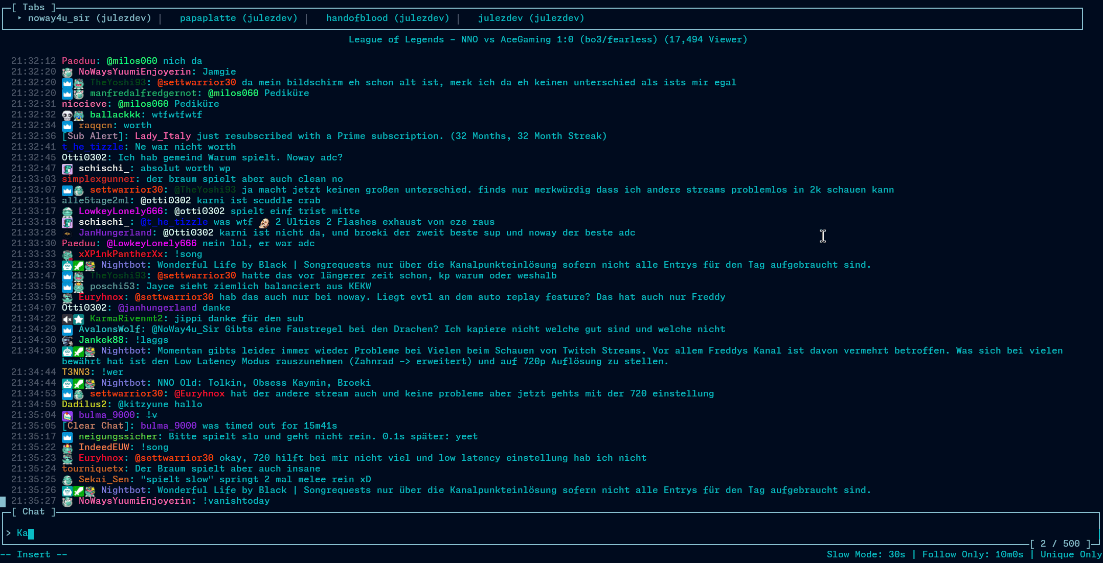 A feature rich TUI Twitch chat client.