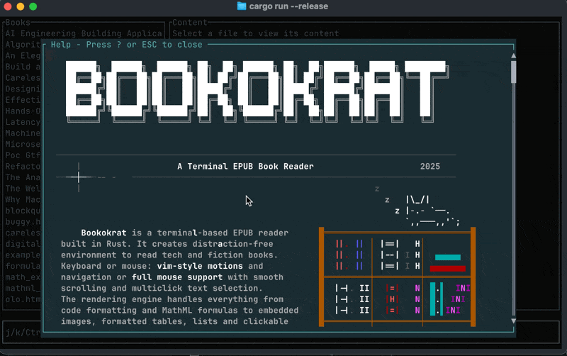 bookokrat - A terminal EPUB Book Reader.