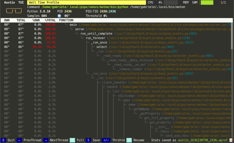 austin-tui - The top-like text-based user interface for Austin.