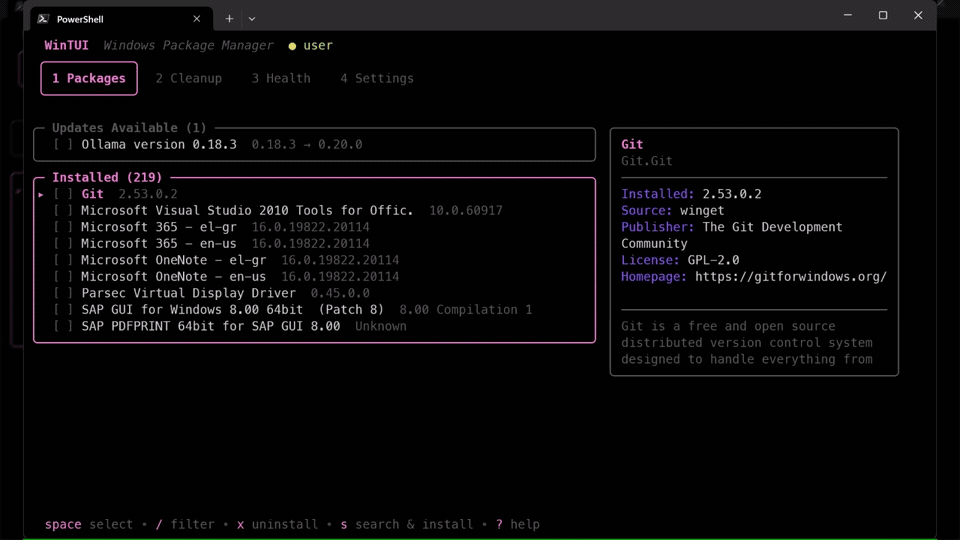 wintui - A TUI frontend for winget.