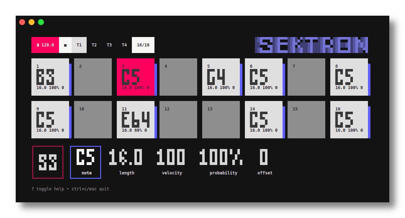 sektron - A midi step sequencer in the terminal, made with live performance in mind.