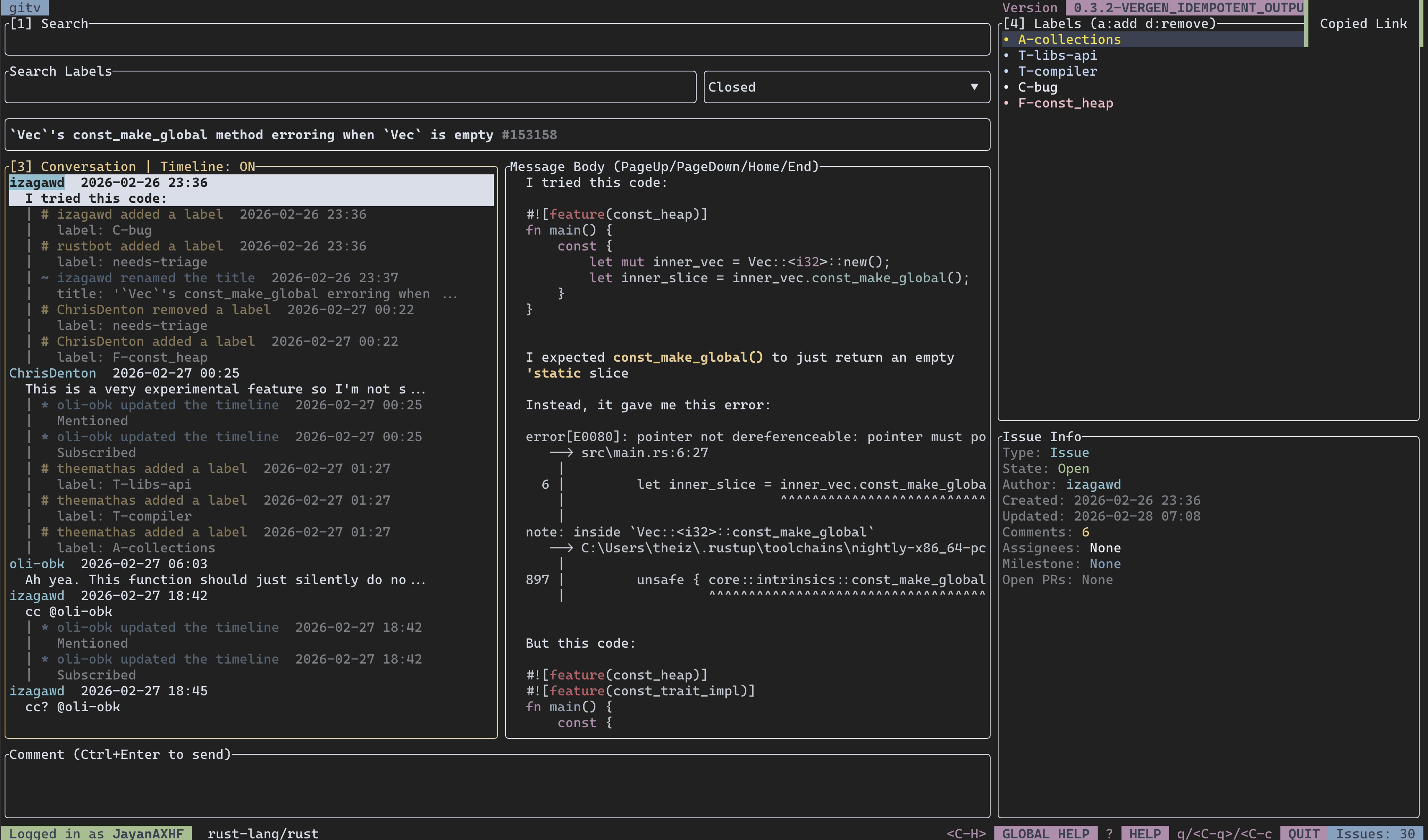 gitv - View and manage your GitHub issues directly from the terminal.