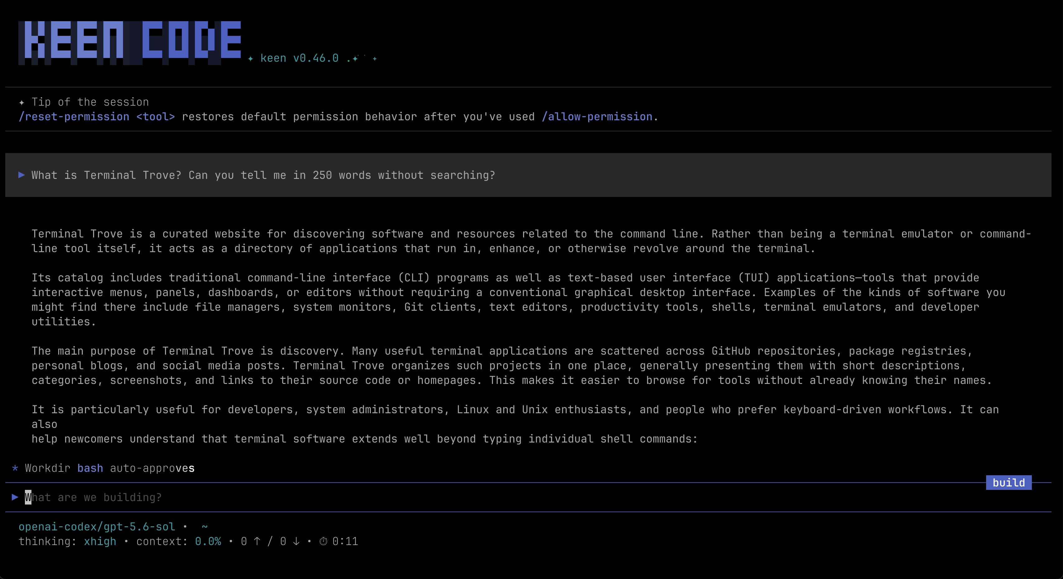 Keen Code - Terminal coding agent in Go with a deliberately lean tool set