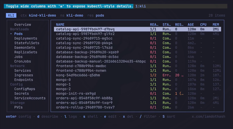kli - A fast, keyboard-driven Kubernetes TUI.