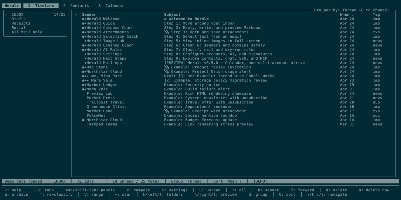 herald - A powerful TUI email client & calendar tool for your terminal.