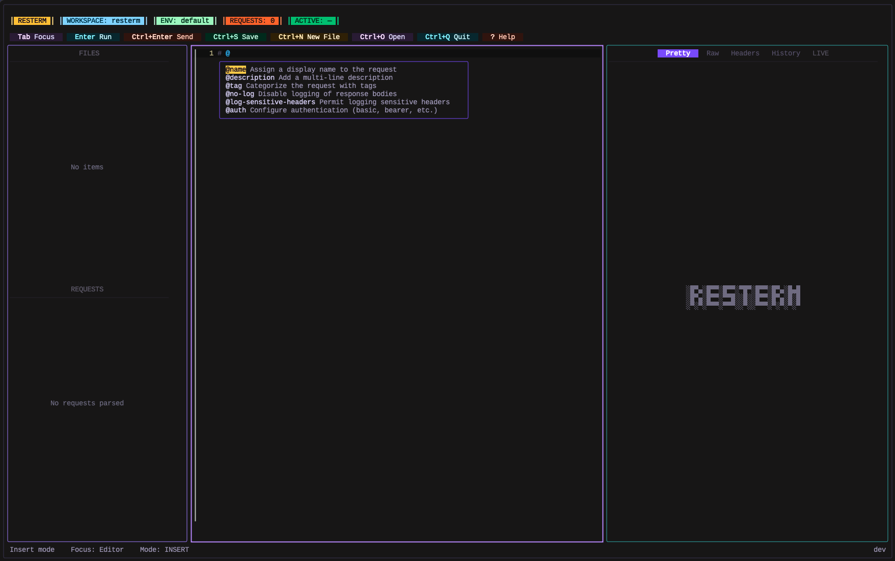 resterm - A TUI REST, GraphQL, gRPC, WebSocket and SSE client.