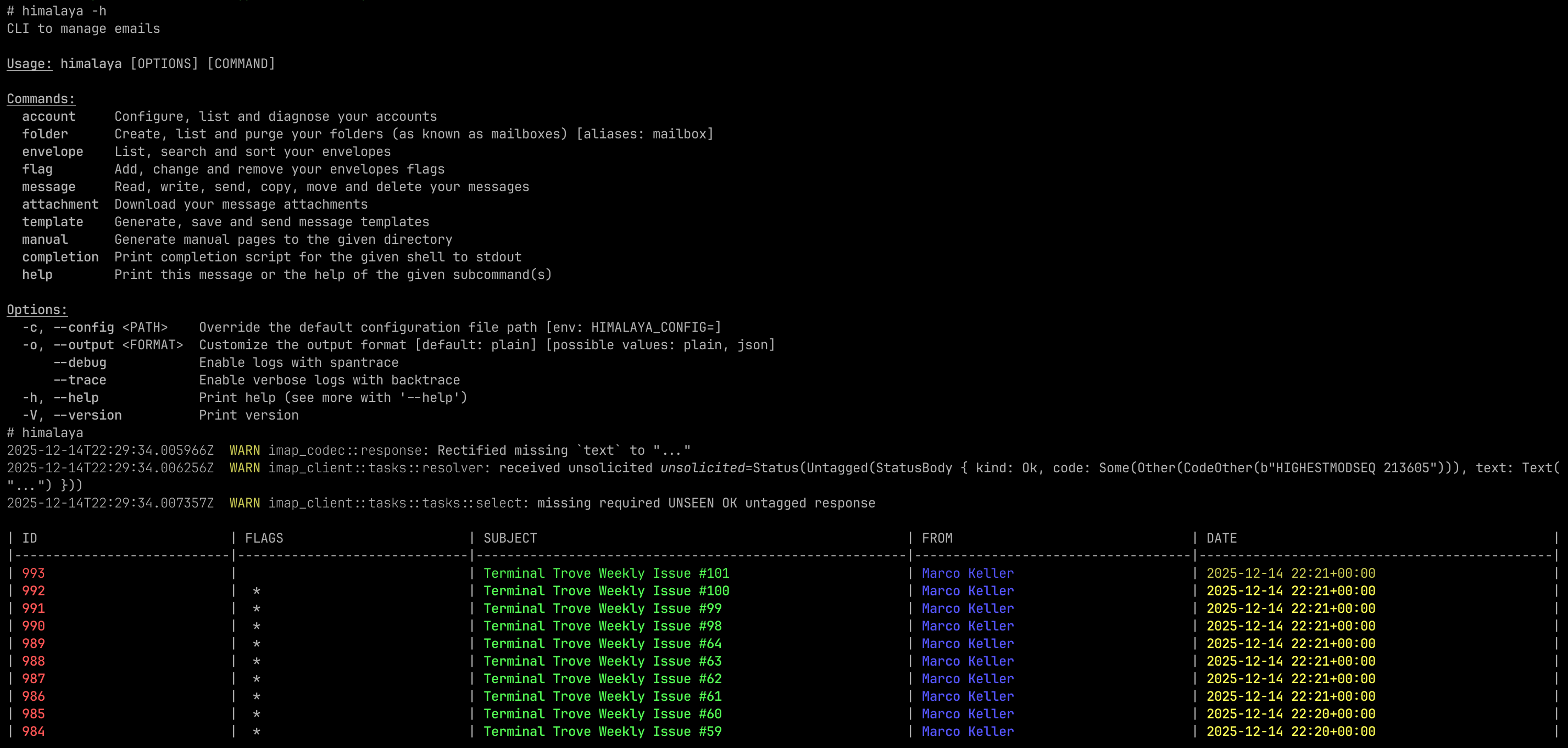 himalaya - A CLI to manage emails.