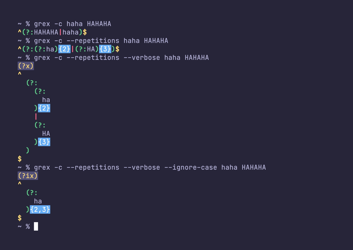grex - generate regular expressions from user-provided test cases.
