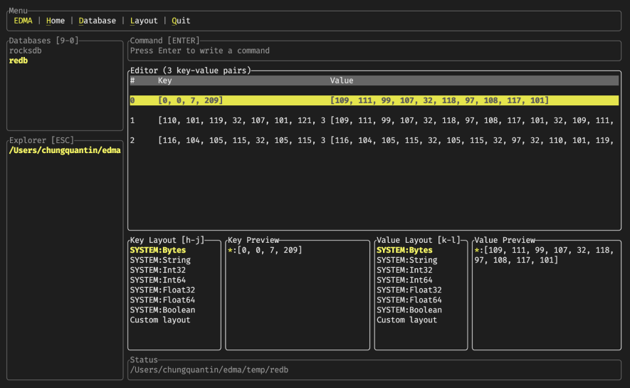 edma - Inspect embedded databases and decode byte records.