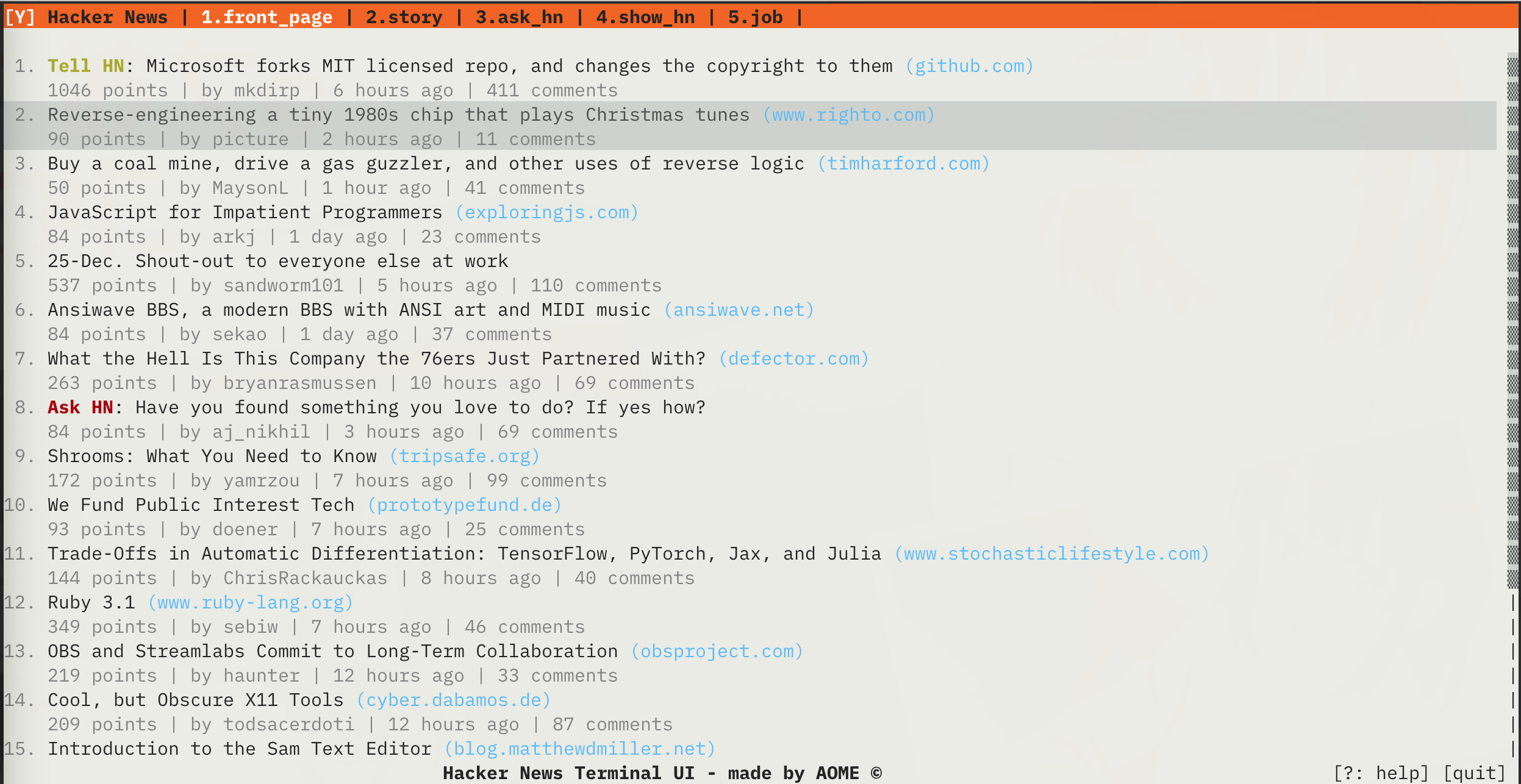 image preview of hackernews-tui