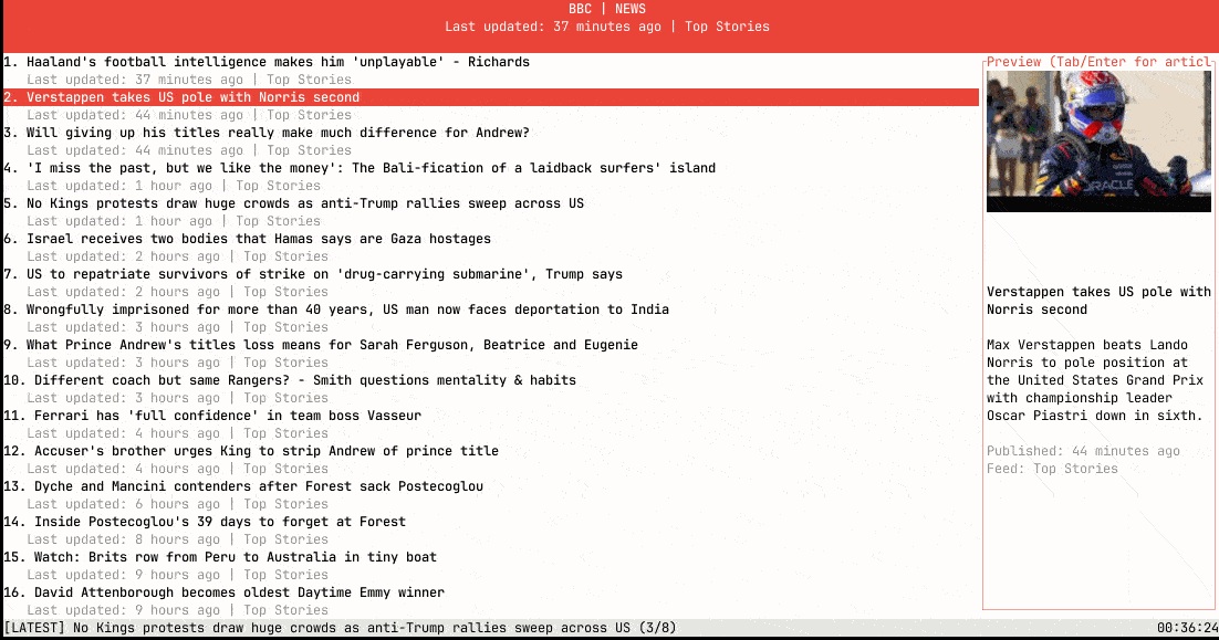 bbcli - A TUI and CLI for accessing BBC News in the terminal.
