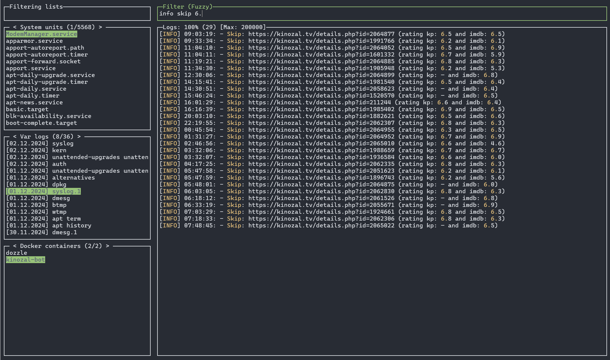 A terminal user interface for journalctl.